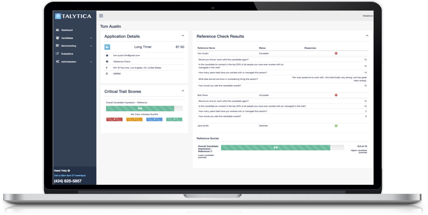 Pre-hire assessments – reference checks – employer dashboard results automated reference checks - employer results screenshot